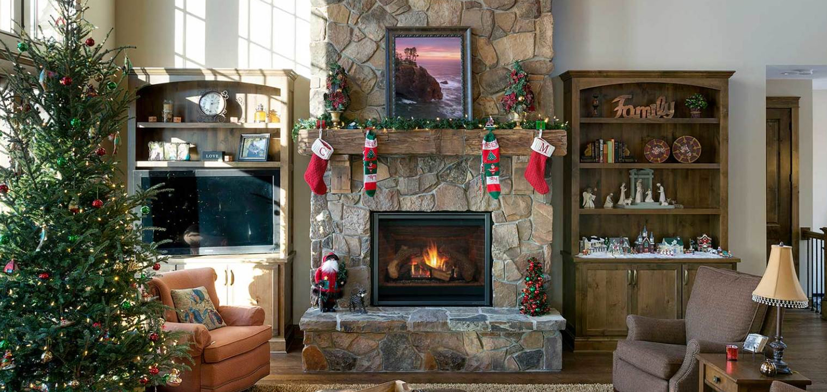 Fireplace with Christmas decorations